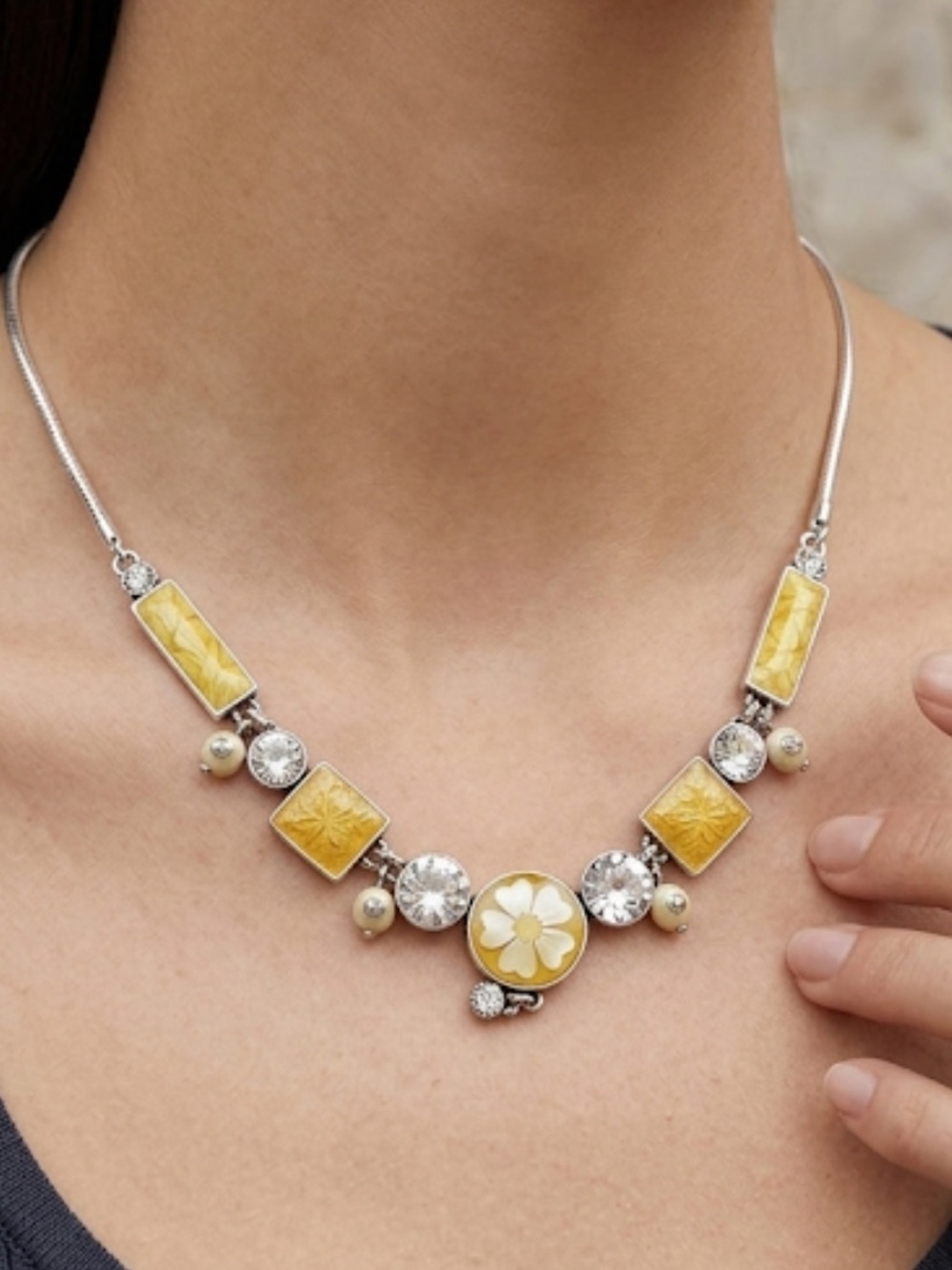 Pilgrim Yellow and Silver Geometric Necklace